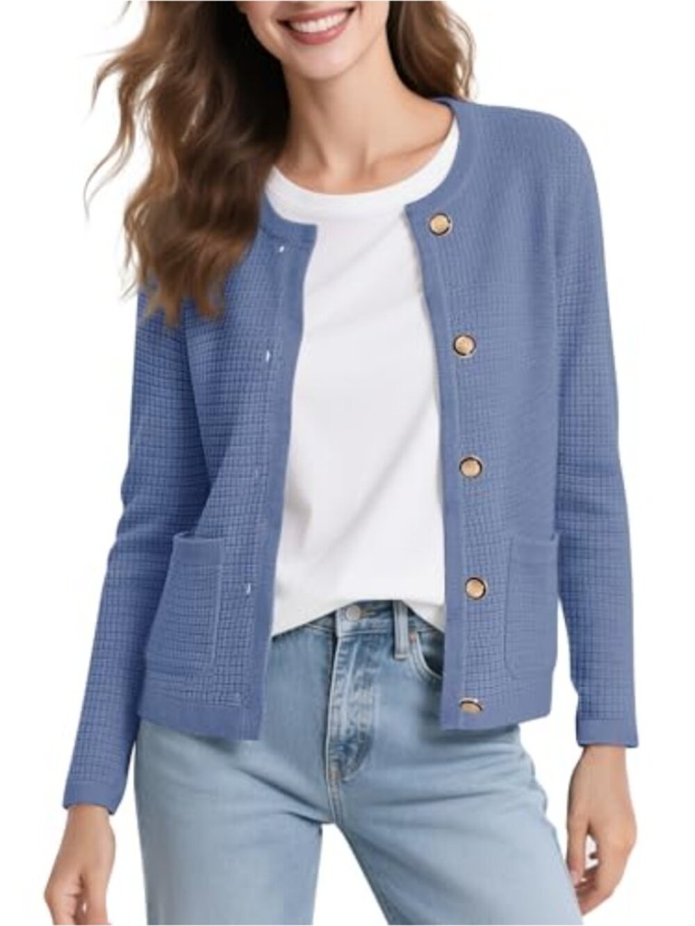 Women's Open Front Cropped Cardigan Button Down Knit Sweater